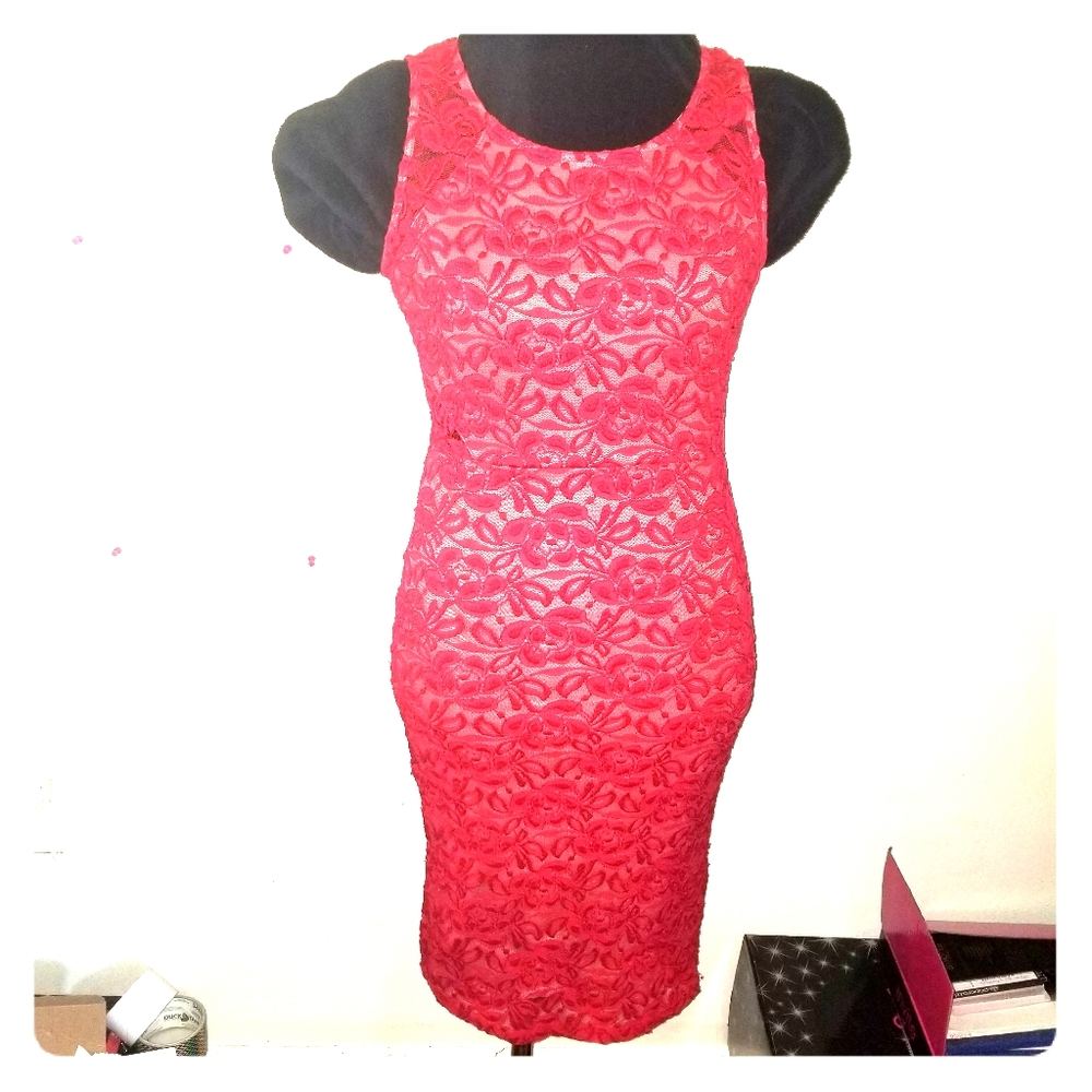 Never worn, red lace with a tan slip cocktail